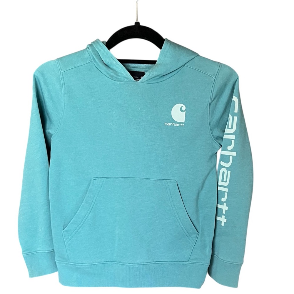 Carhartt Kids Teal Hooded Sweatshirt with Sleeve Logo